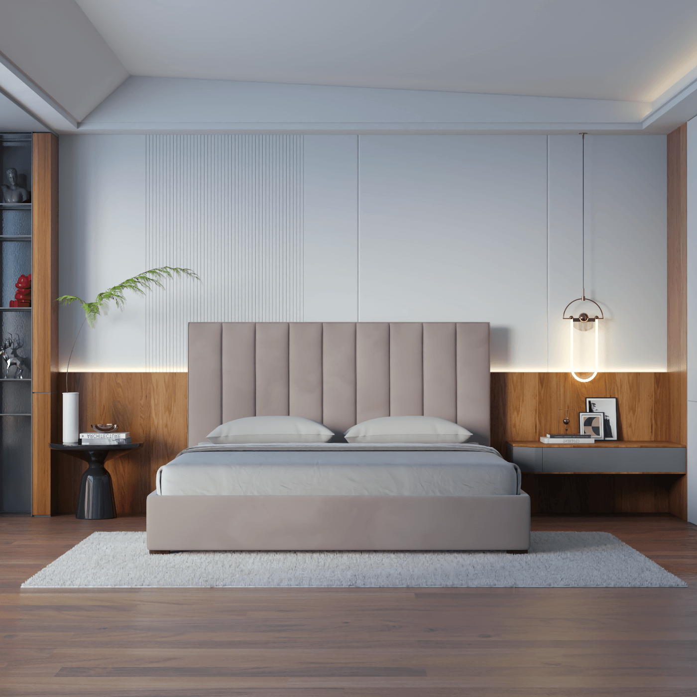 Lit à tête de lit haute Ava en tissu de luxe