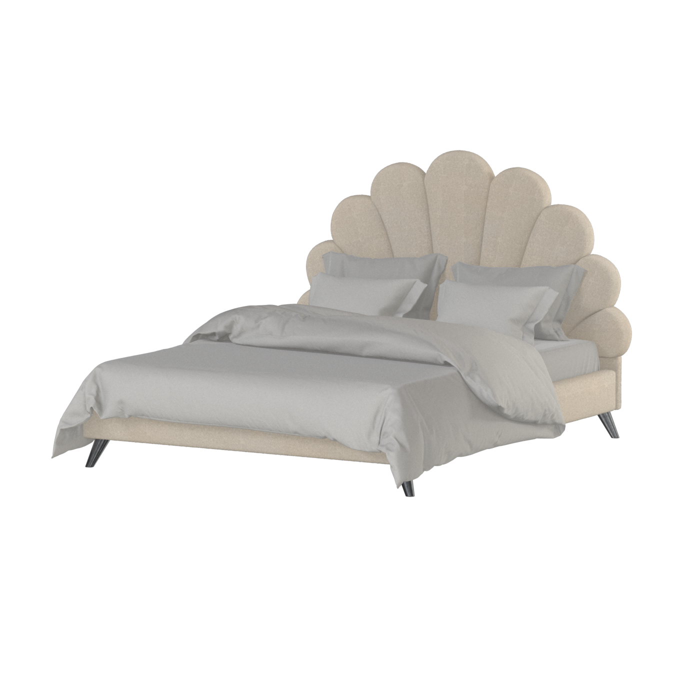 Evelina Curved Headboard Bed in Soft Upholstery