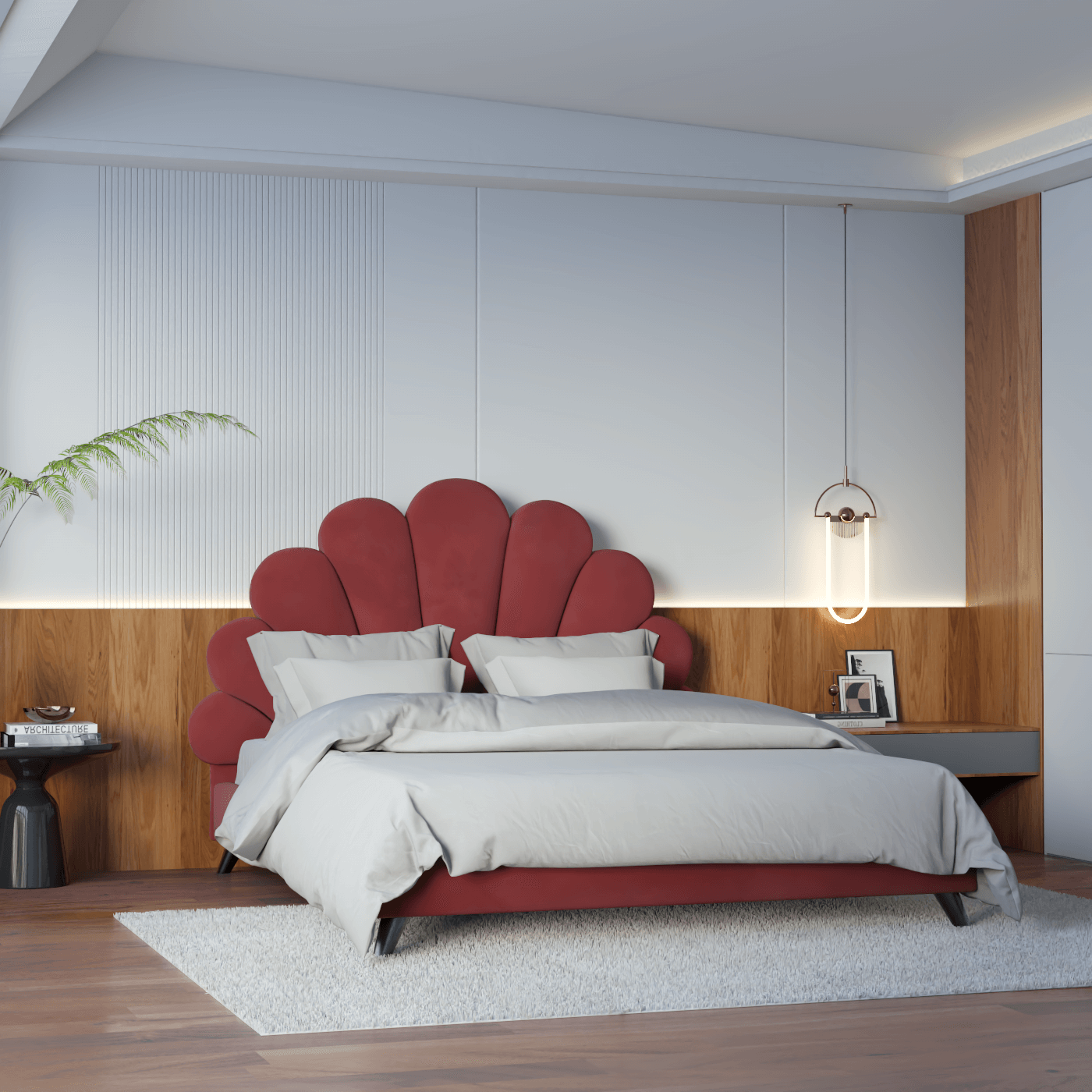 Evelina Curved Headboard Bed in Soft Upholstery