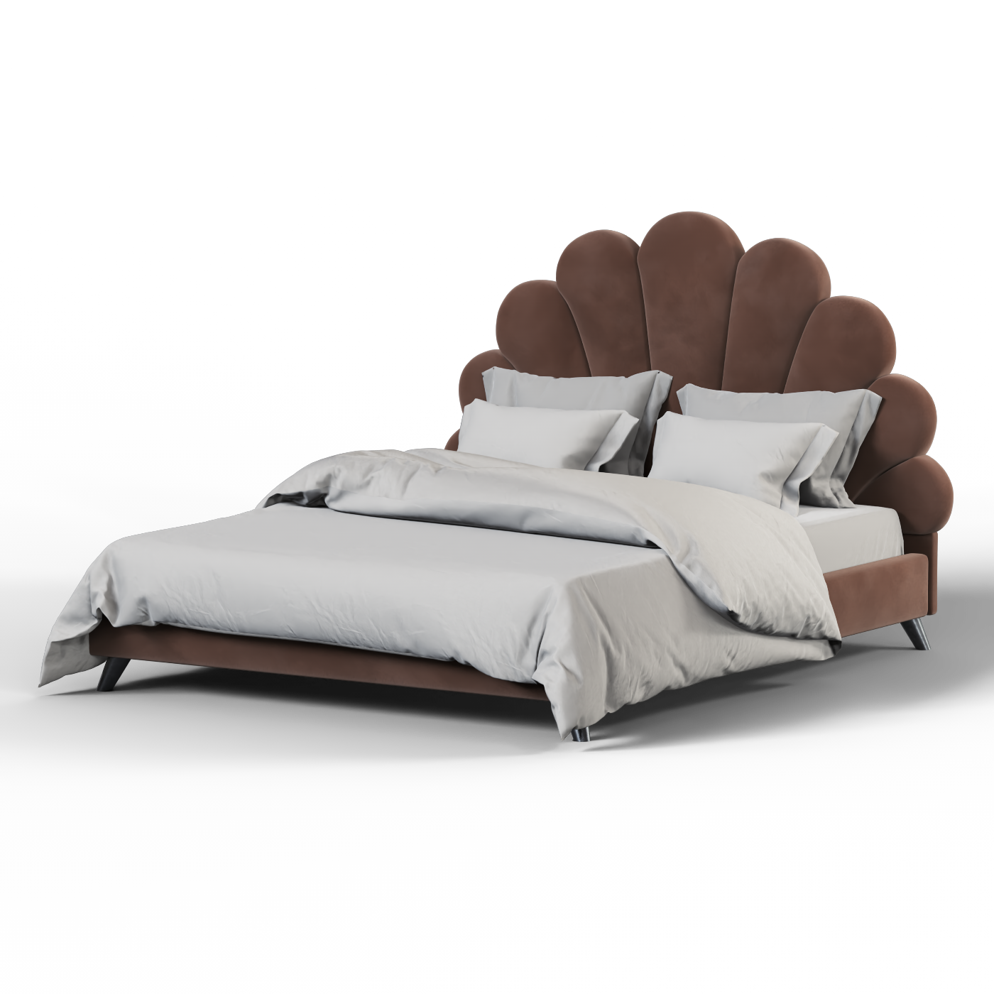 Evelina Curved Headboard Bed in Soft Upholstery