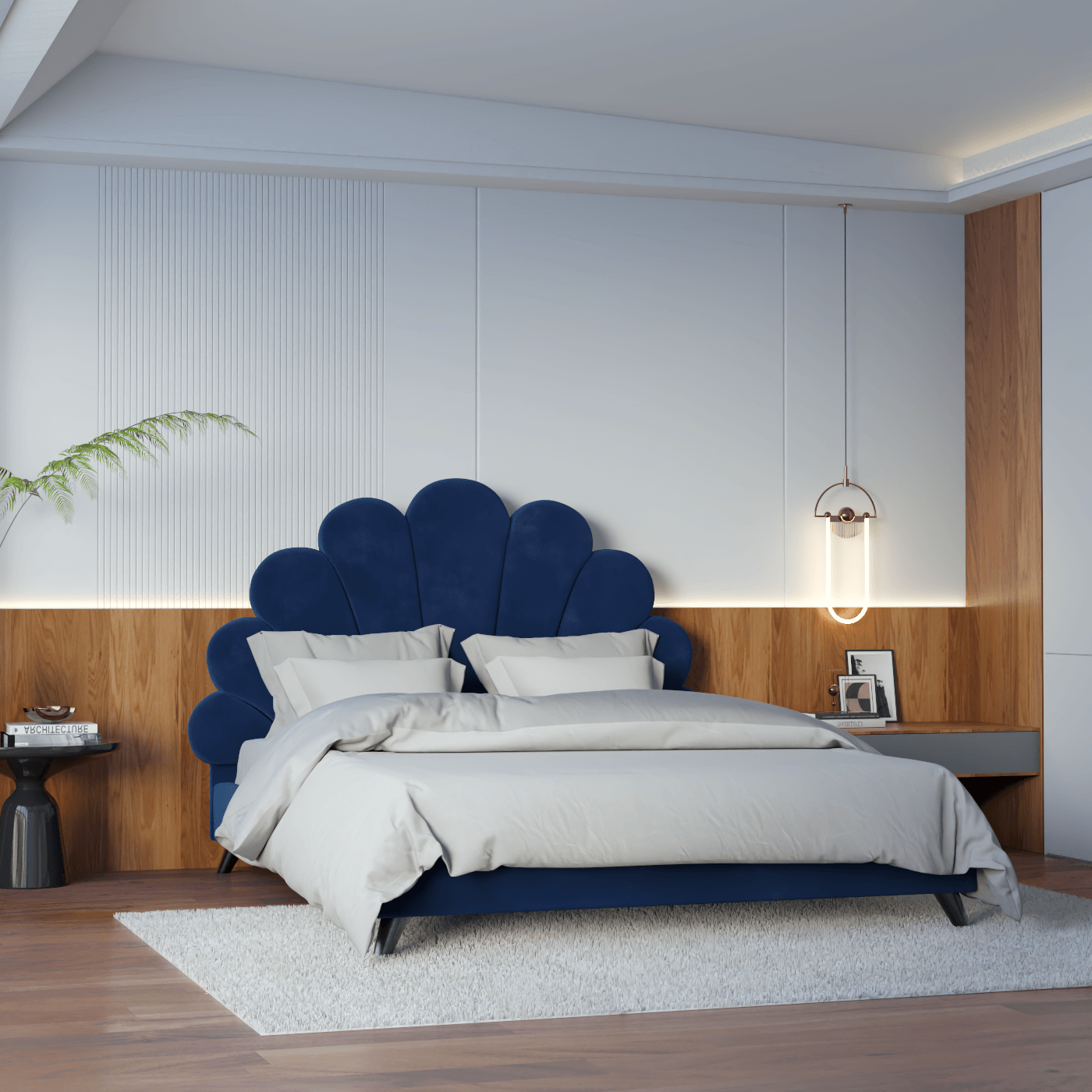 Evelina Curved Headboard Bed in Soft Upholstery
