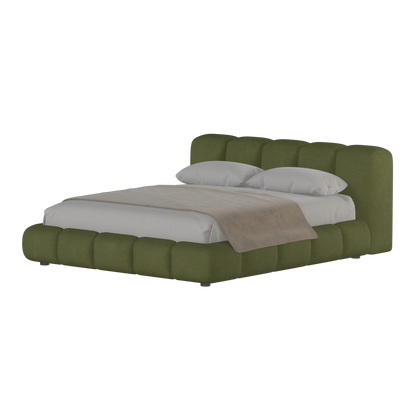Fluffy Upholstered Bed Frame in Textured Bouclé