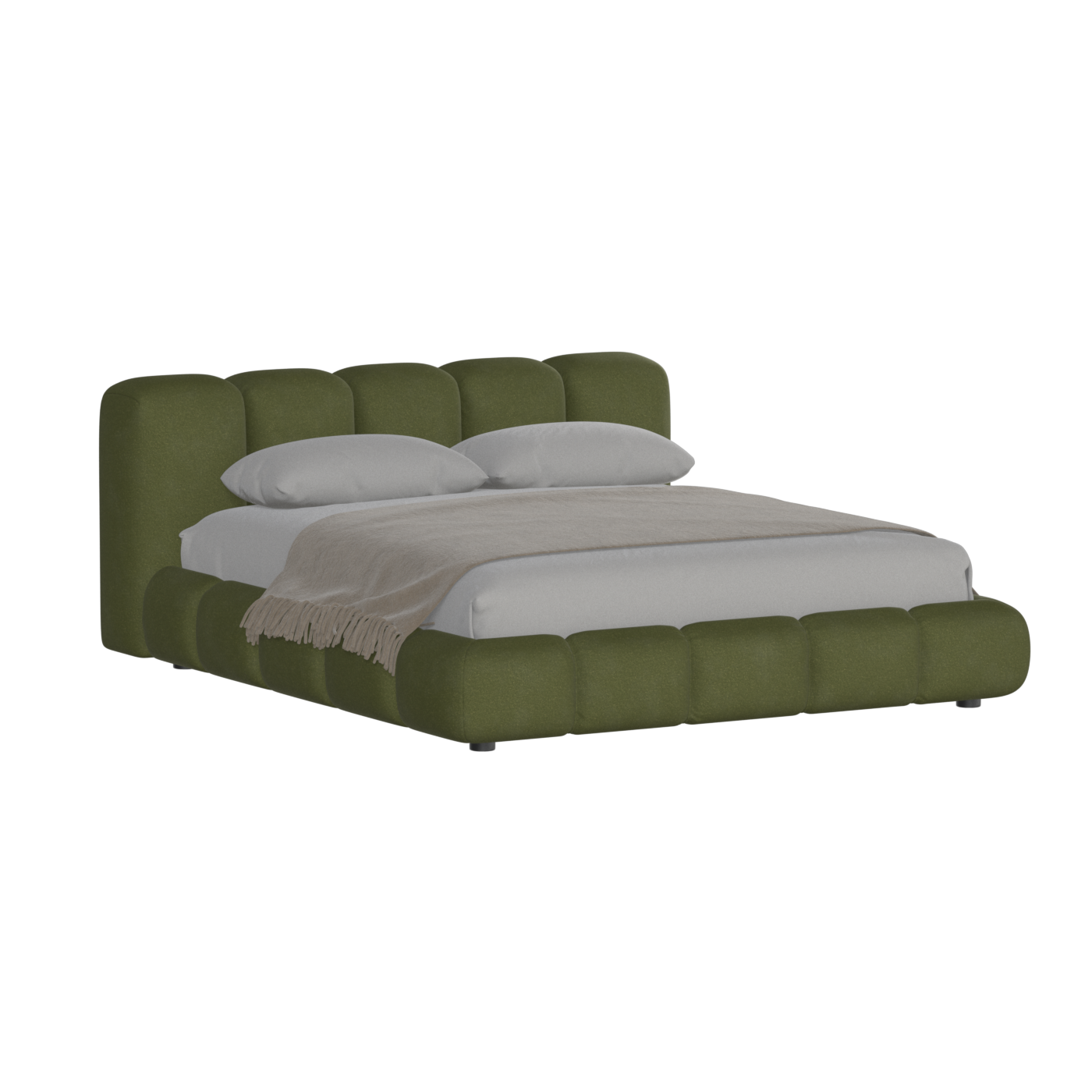Fluffy Upholstered Bed Frame in Textured Bouclé