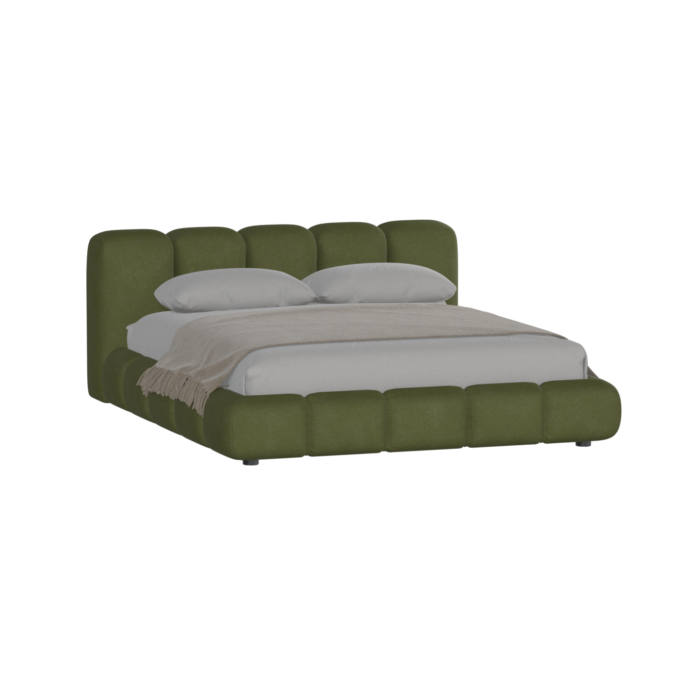 Fluffy Upholstered Bed Frame in Textured Bouclé