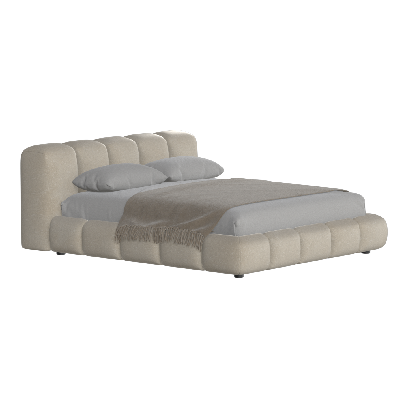 Fluffy Upholstered Bed Frame in Textured Bouclé
