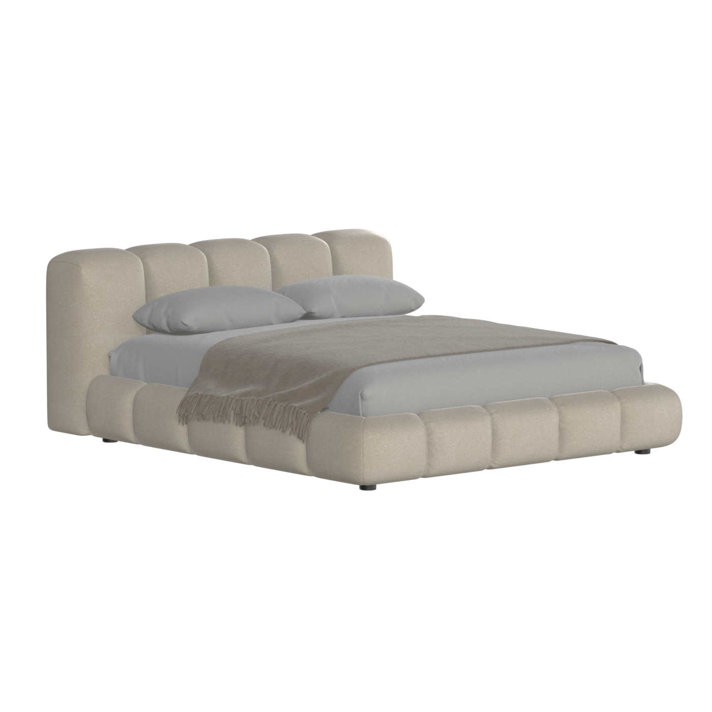 Fluffy Upholstered Bed Frame in Textured Bouclé