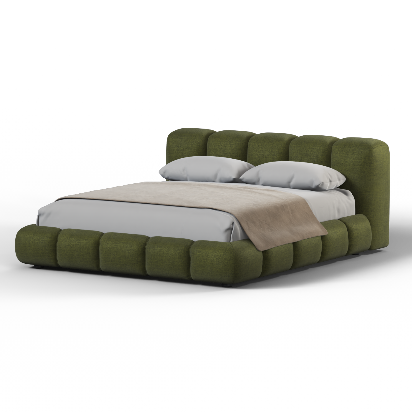 Fluffy Upholstered Bed Frame in Textured Bouclé