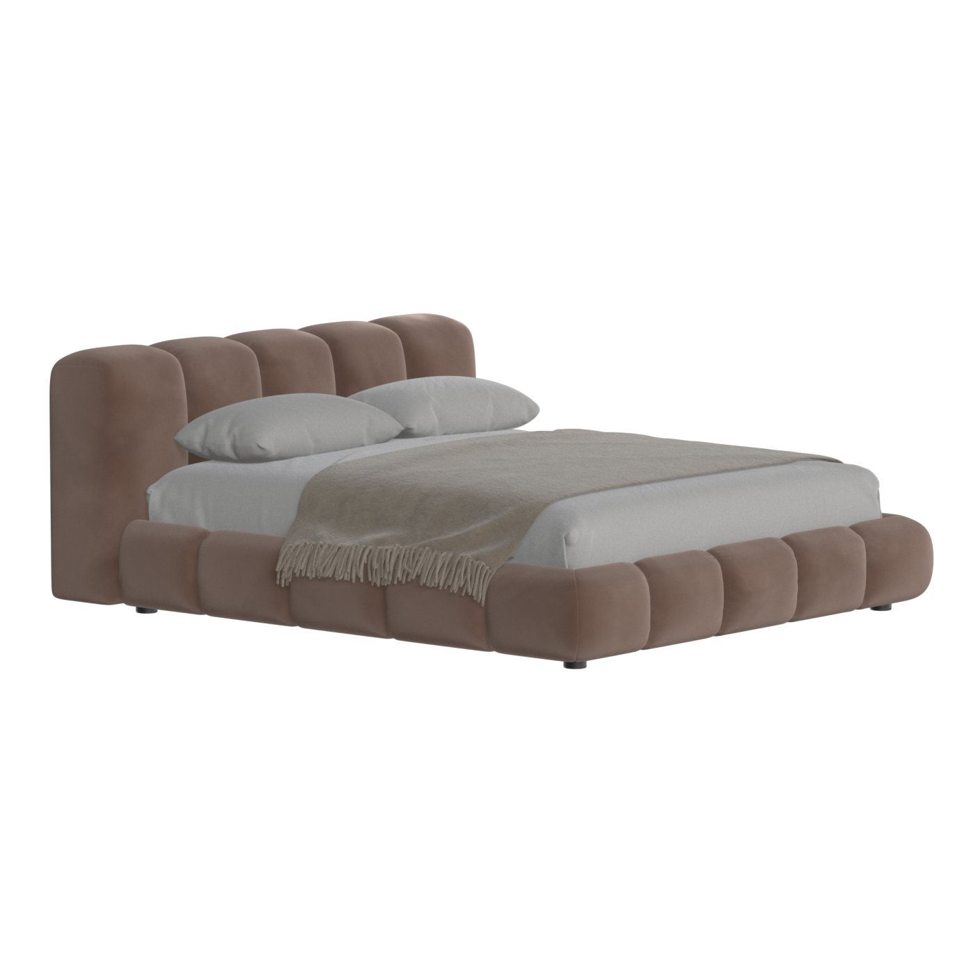 Fluffy Upholstered Bed Frame in Textured Bouclé