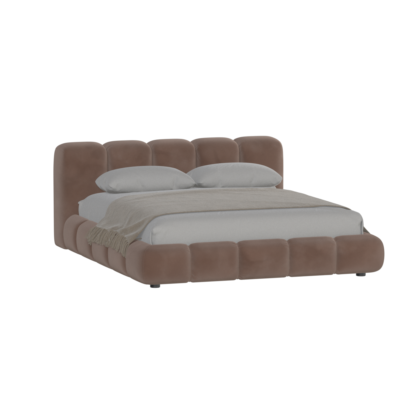 Fluffy Upholstered Bed Frame in Textured Bouclé