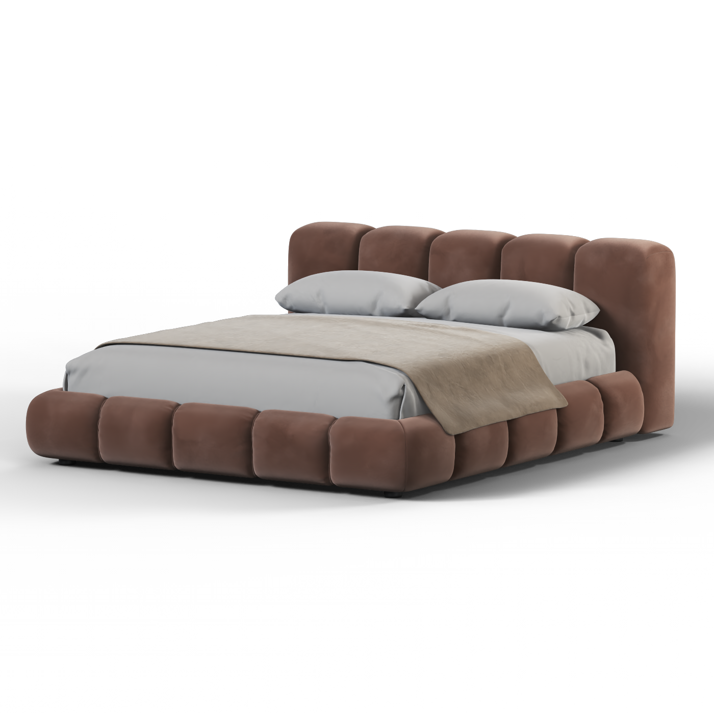 Fluffy Upholstered Bed Frame in Textured Bouclé