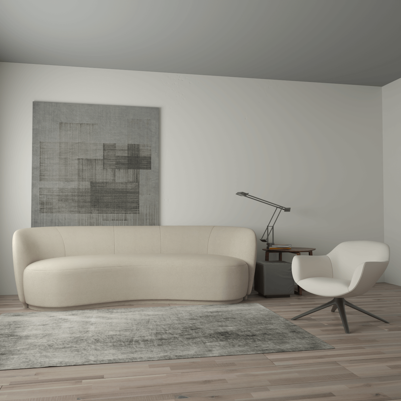 Posh Bouclé-Sofa mit geschwungenem Design