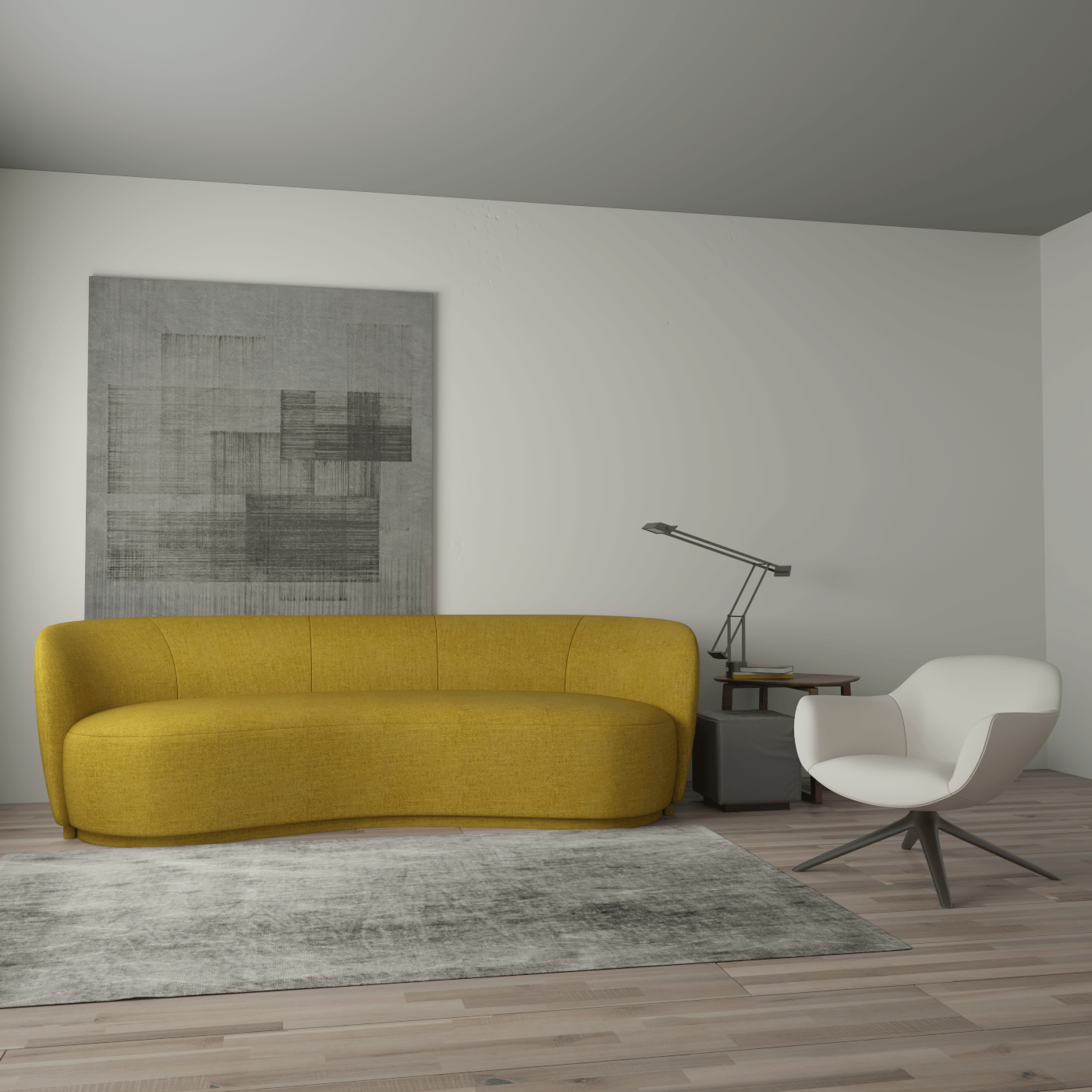 Posh Bouclé-Sofa mit geschwungenem Design