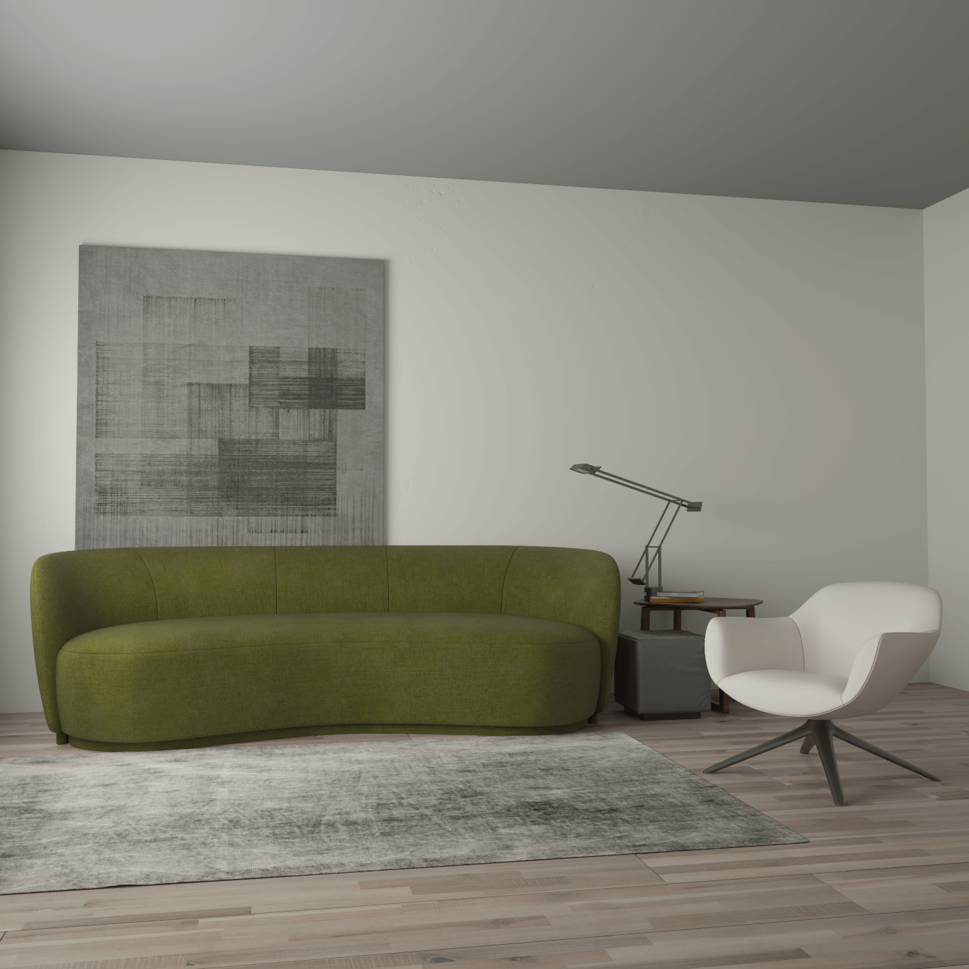 Posh Bouclé-Sofa mit geschwungenem Design